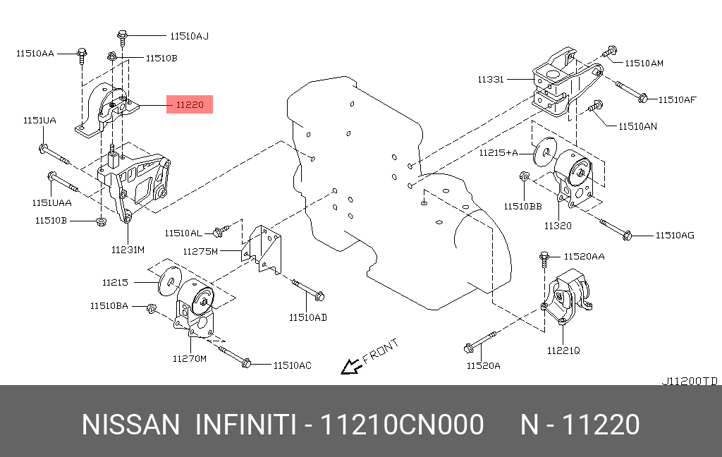 Подушка двигателя | прав | - Nissan 11210-CN000
