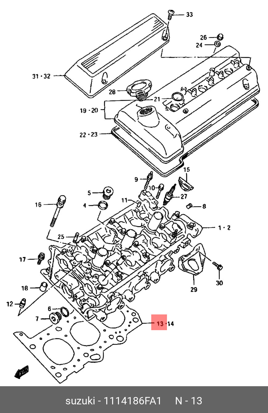 Прокладка головки блока цилиндров - Suzuki 11141-86FA1