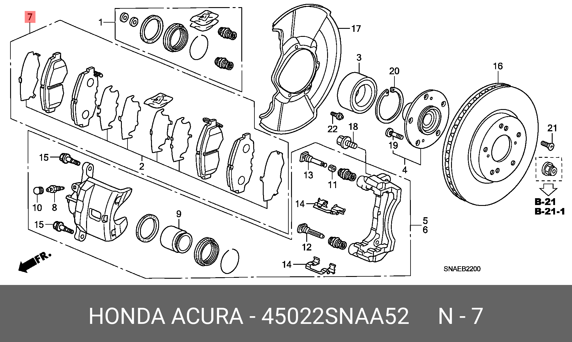 Колодки тормозные дисковые | перед | - Honda 45022-SNA-A52
