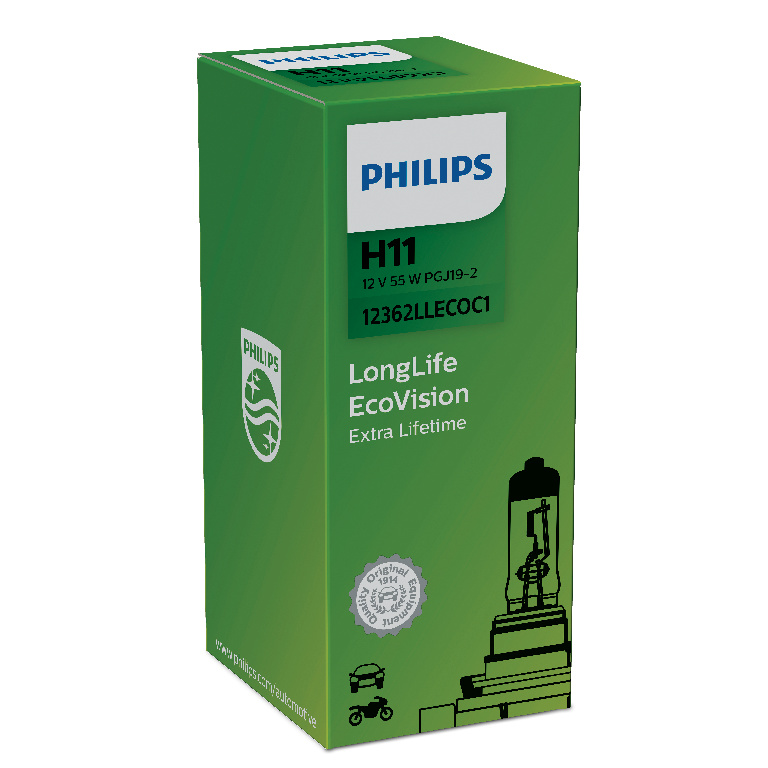 Лампа галогеновая H11 LongLife EcoVision 12V 55W pgj19-2 CP - Philips 12362LLECOC1