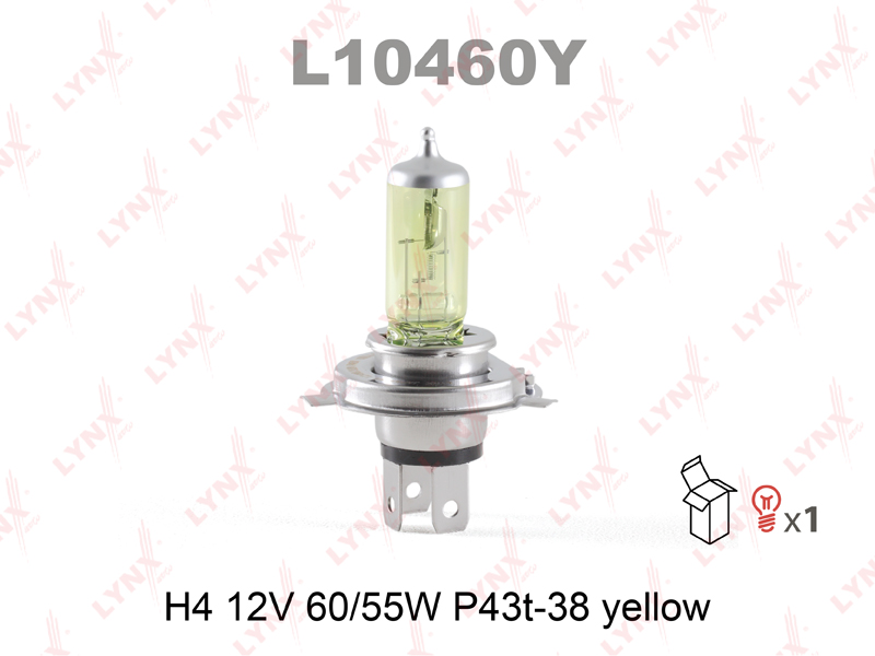 Лампа H4 12V 60/55W P43T-38 YELLOW - LYNXauto L10460Y