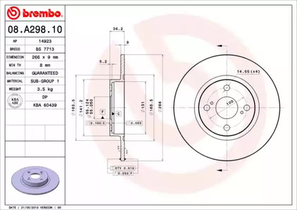 Диск тормозной Standard | зад | - Brembo 08.A298.10