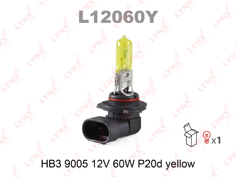 Лампа HB3 9005 12V 60W P20D YELLOW - LYNXauto L12060Y