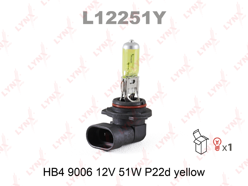 Лампа HB4 9006 12V 51W p22d yellow LYNXauto                L12251Y