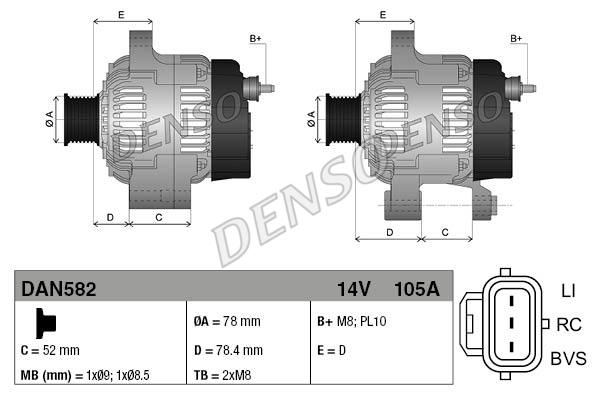 Снят с производства Генератор 14V 105a - Denso DAN582