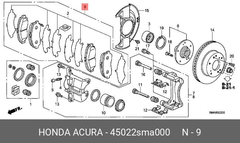 Колодки тормозные дисковые | перед | - Honda 45022-SMA-000