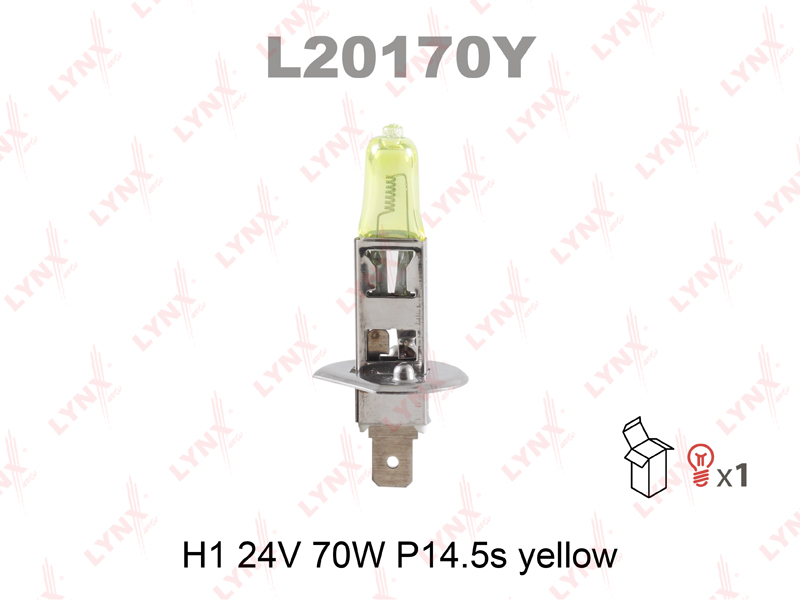 Лампа H1 24V 70W P14.5s yellow LYNXauto                L20170Y