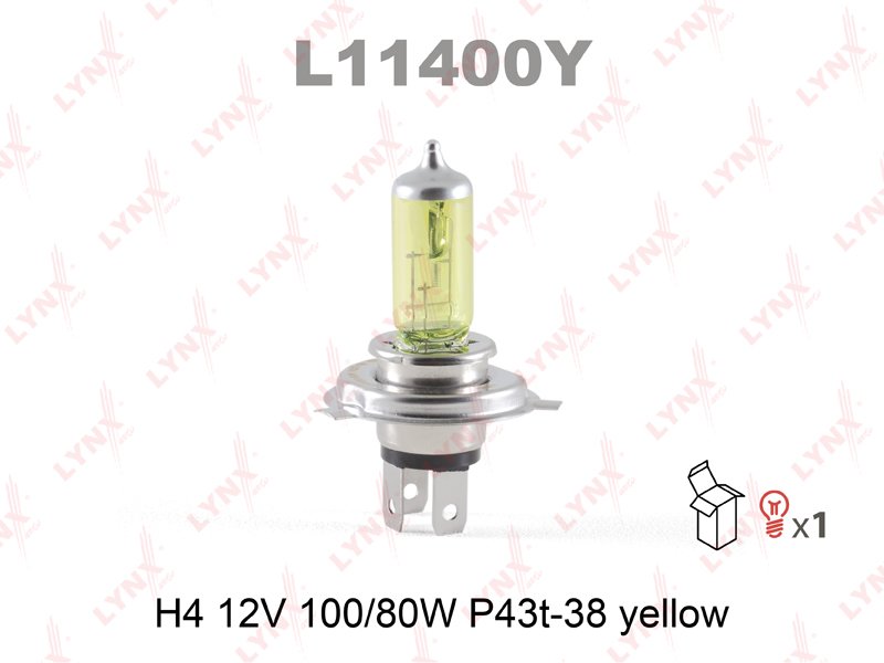 Лампа H4 12V 100/80W P43T-38 YELLOW - LYNXauto L11400Y