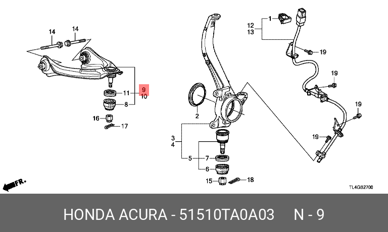 Рычаг подвески | перед прав | - Honda 51510-TA0-A03