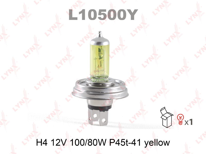 Лампа H4 12V 100/80W P45t-41 YELLOW - LYNXauto L10500Y