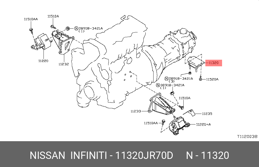 Опора КПП | зад | - Nissan 11320-JR70D