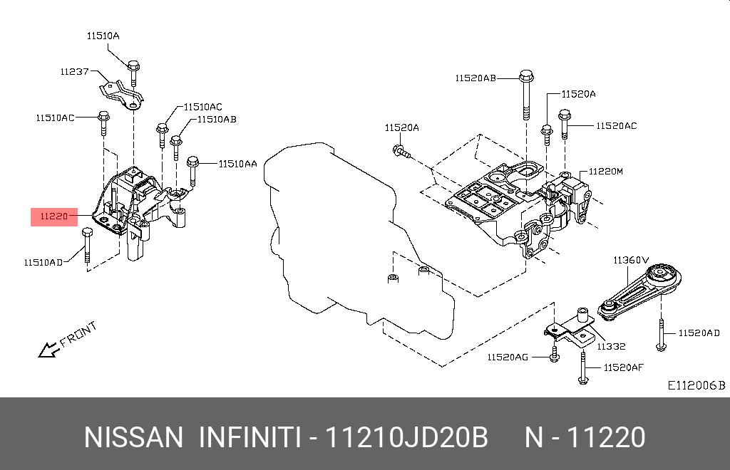 Подушка двигателя - Nissan 11210-JD20B