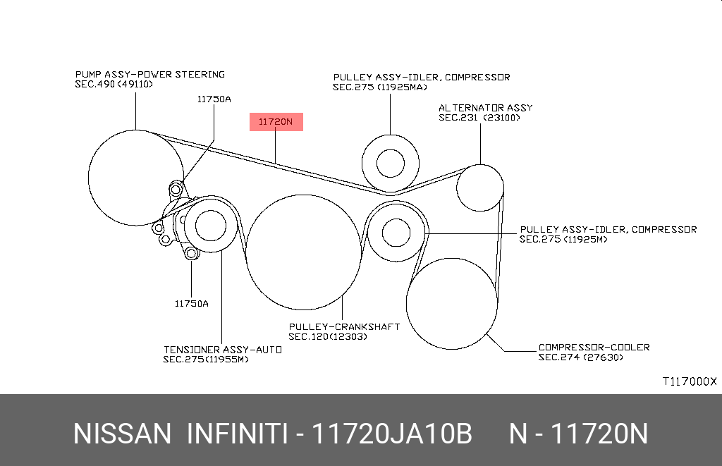 Ремень поликлиновый - Nissan 11720-JA10B