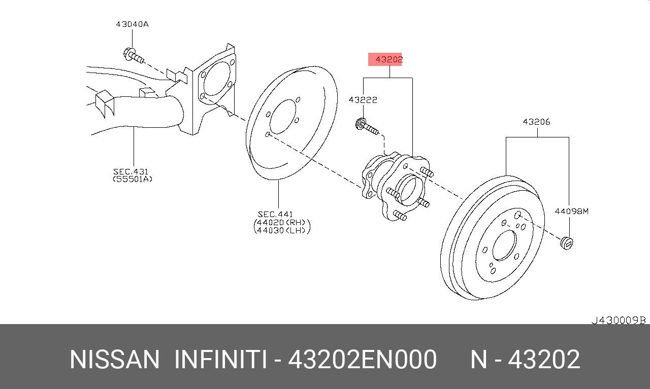 Ступица колеса | зад | - Nissan 43202-EN000