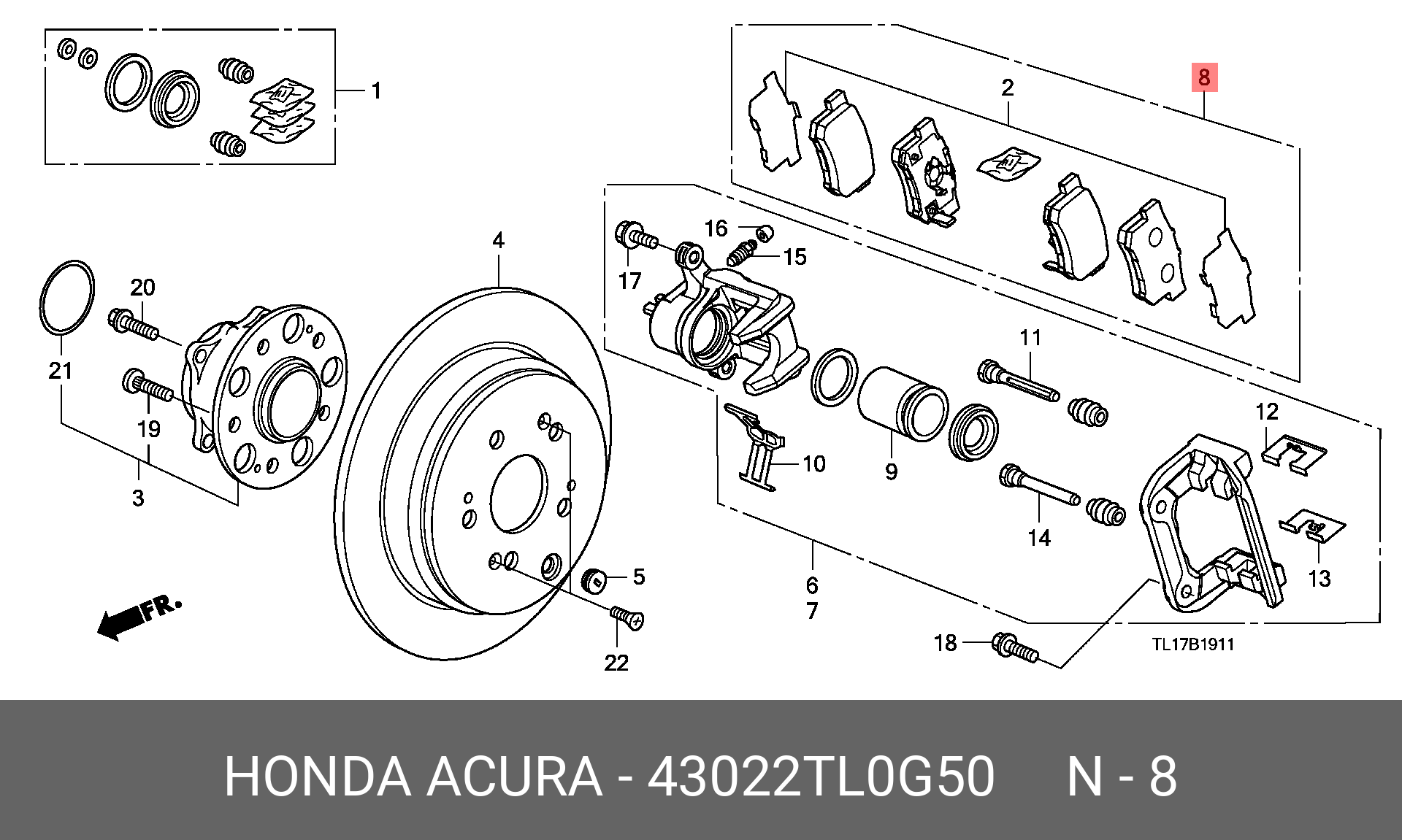 Колодки тормозные дисковые | зад | - Honda 43022-TL0-G50