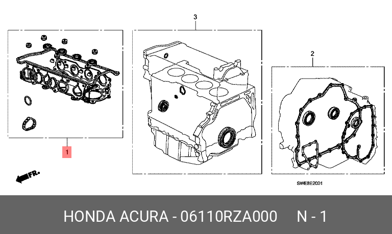Комплект прокладок головки блока цилиндров - Honda 06110-RZA-000
