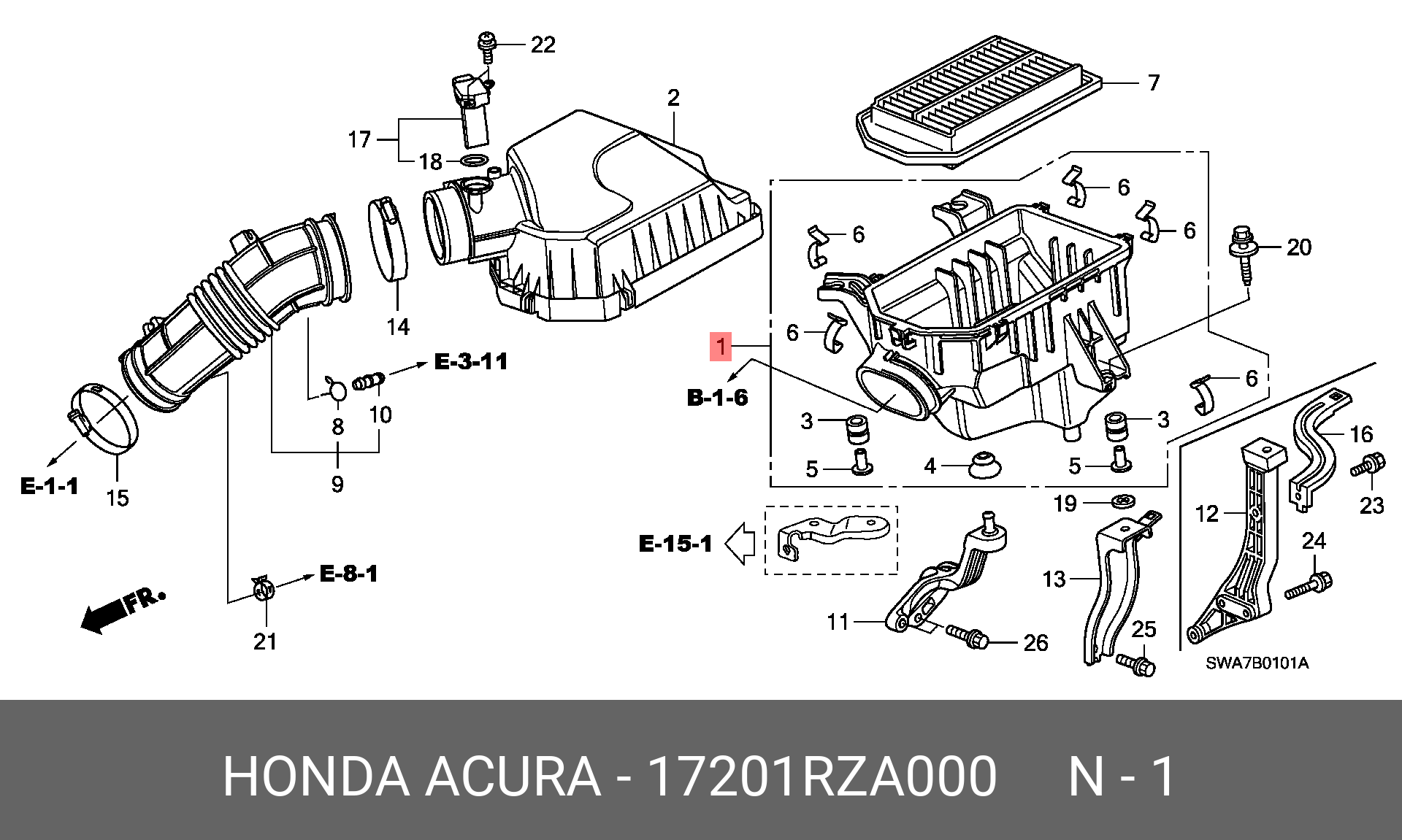 Корпус возд фильтра - Honda 17201-RZA-000