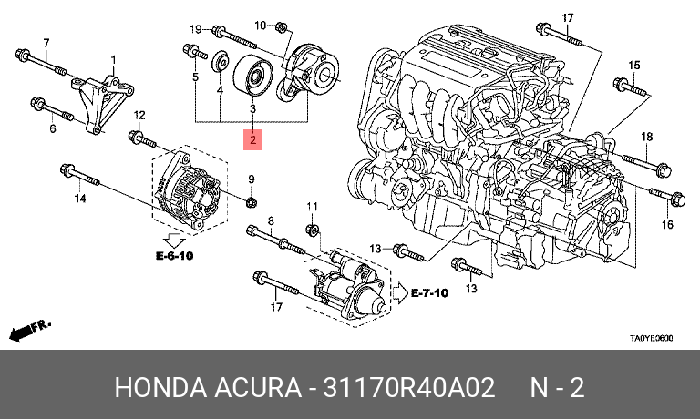 Натяжитель приводного ремня - Honda 31170R40A02