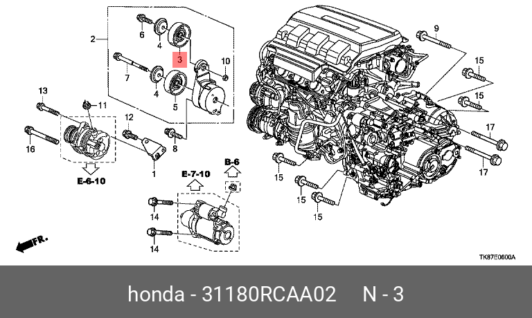 Ролик натяжной - Honda 31180-RCA-A02