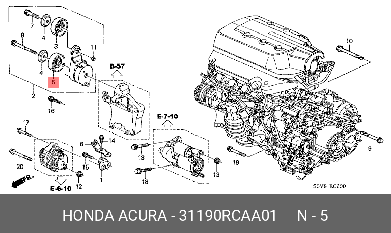 Промежуточный ролик ремня - Honda 31190-RCA-A01
