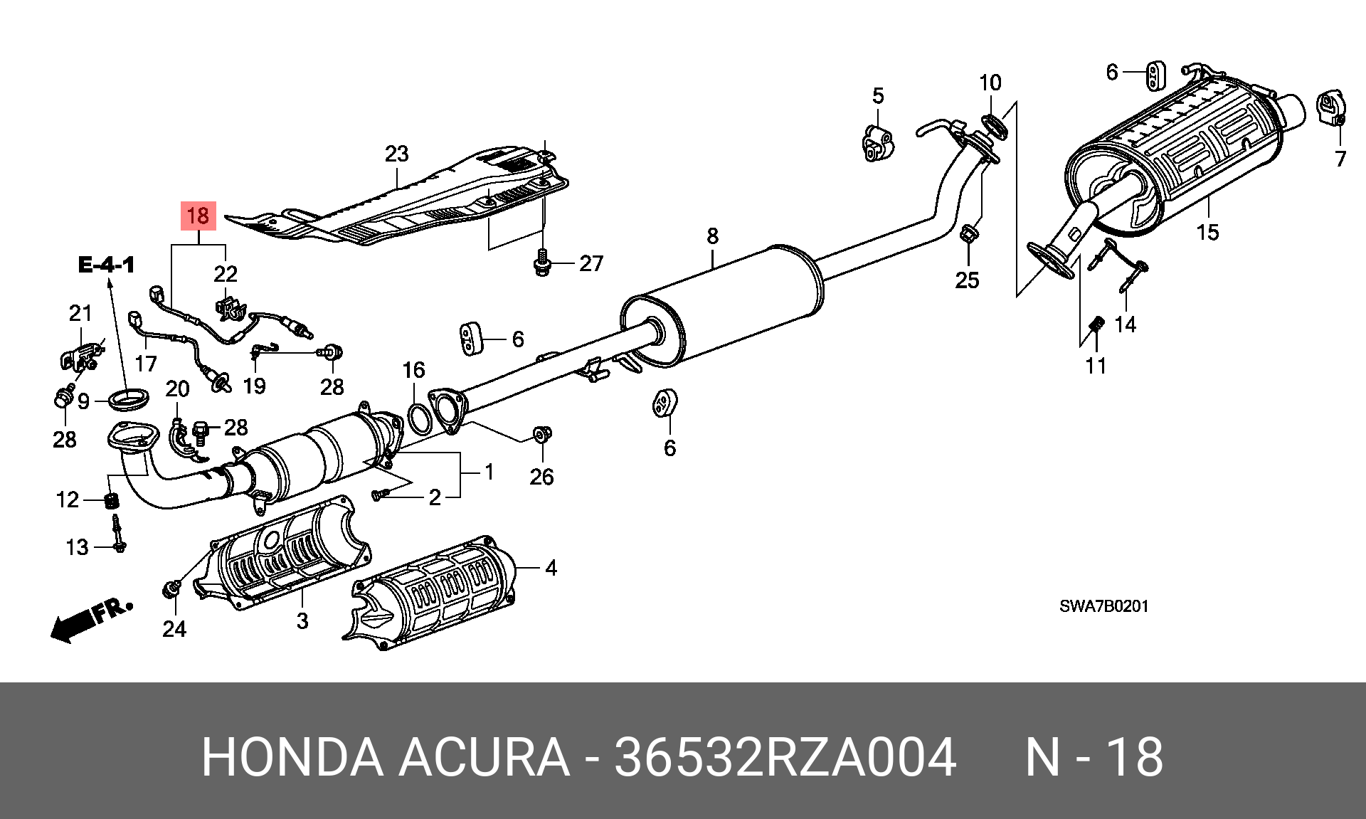 Кислородный датчик 530mm - Honda 36532-RZA-004
