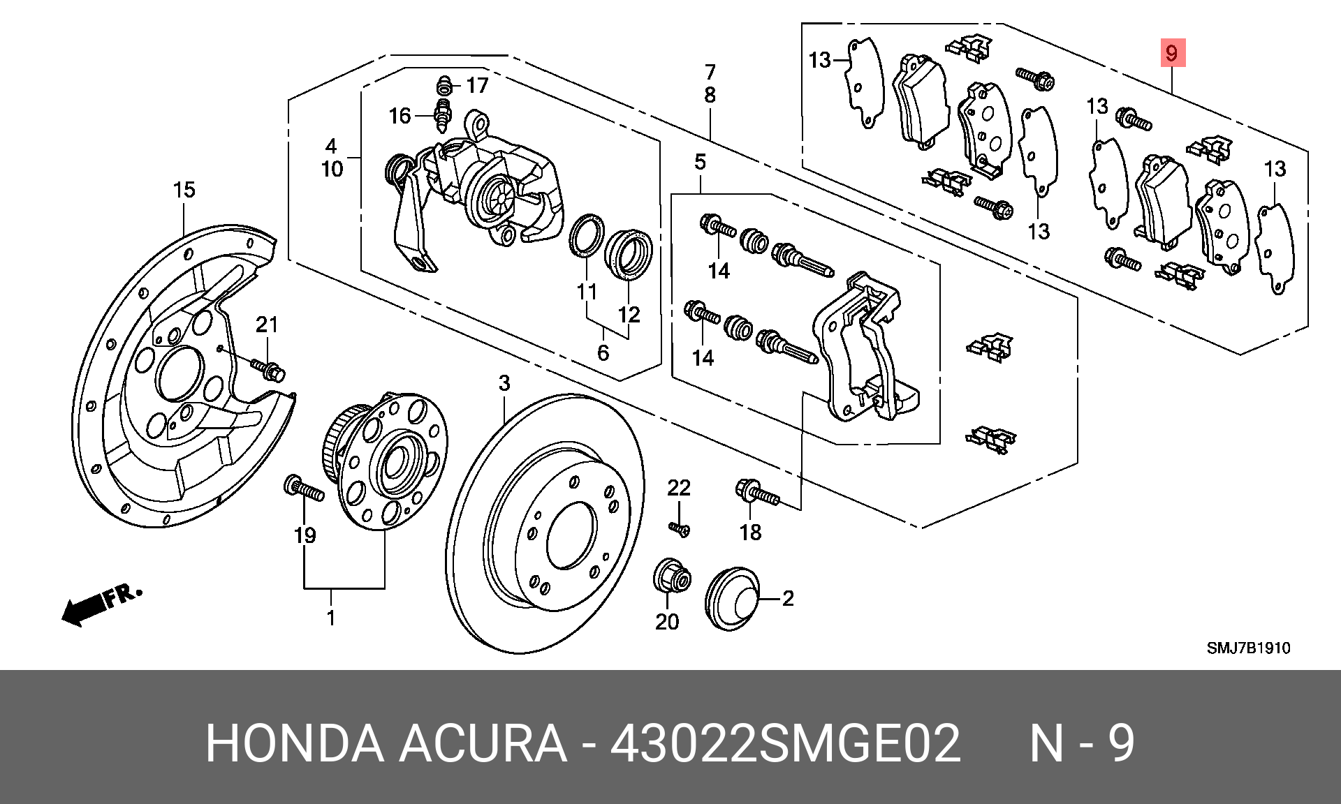 Колодки тормозные дисковые | зад | - Honda 43022-SMG-E02