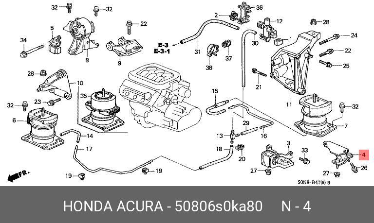 Подушка коробки передач - Honda 50806-S0K-A80