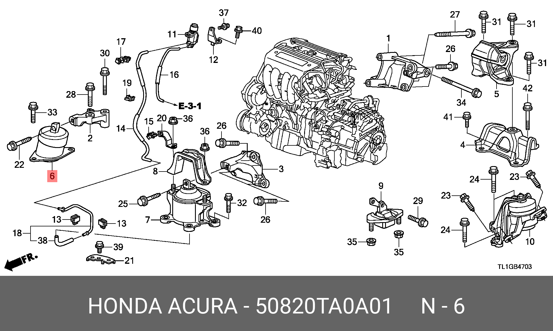Подушка двигателя | прав | - Honda 50820-TA0-A01