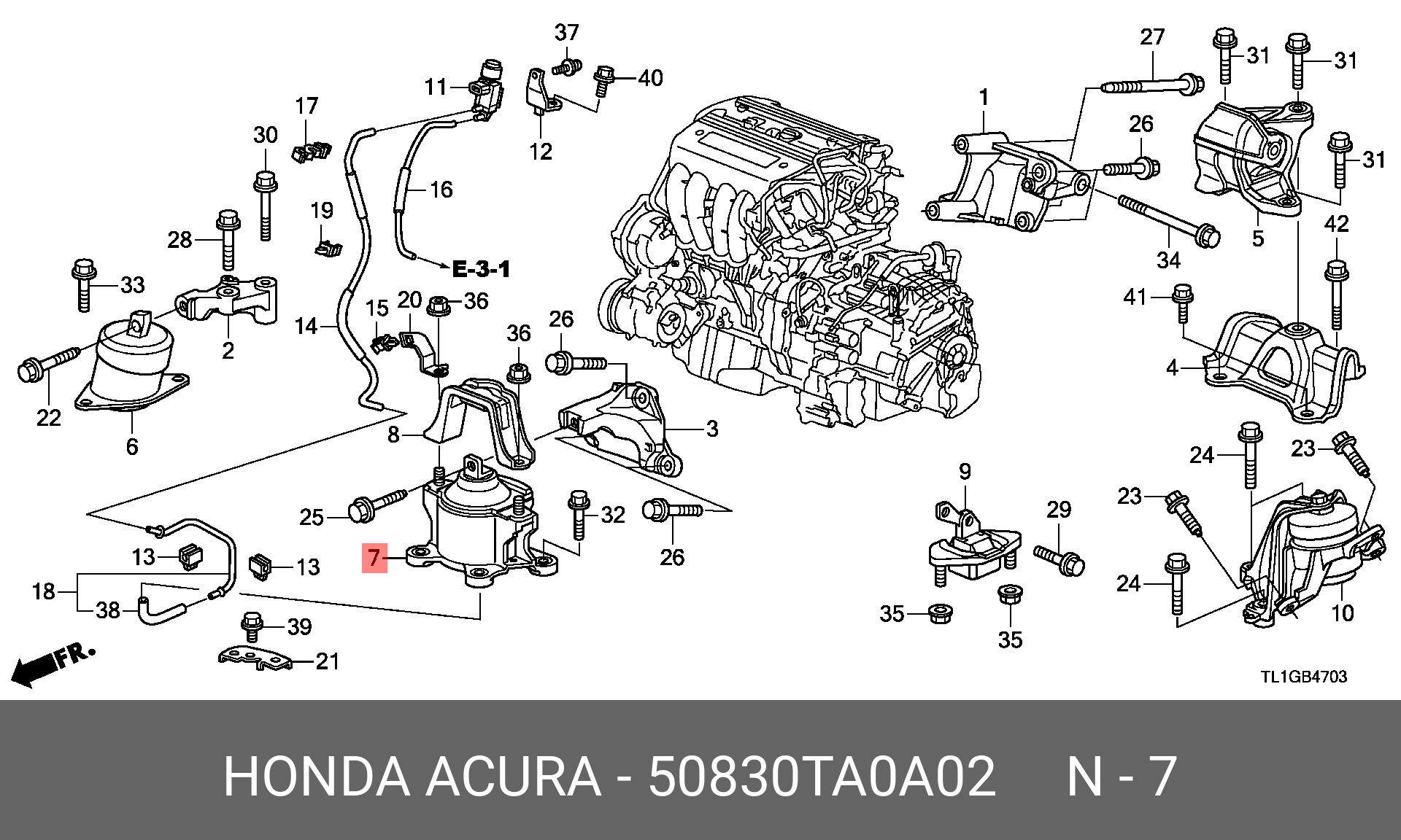 Подушка двигателя | перед | - Honda 50830-TA0-A02