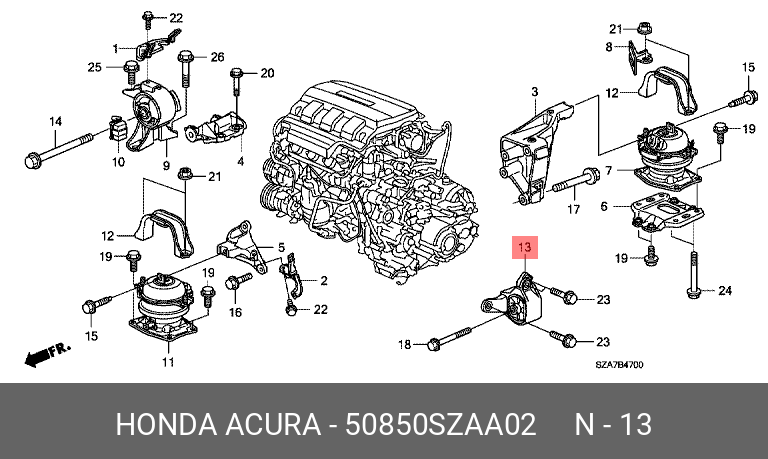 Подушка двигателя | перед лев | - Honda 50850-SZA-A02