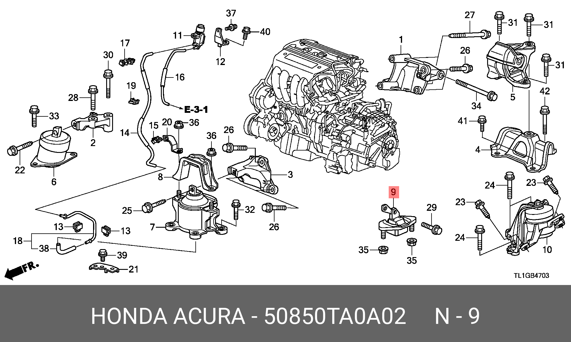 Подушка двигателя левая | перед | - Honda 50850-TA0-A02