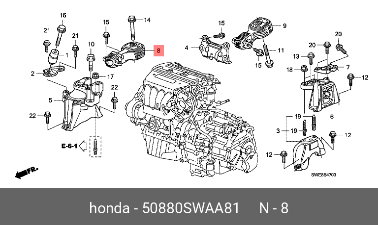 Подушка двигателя | прав | - Honda 50880-SWA-A81