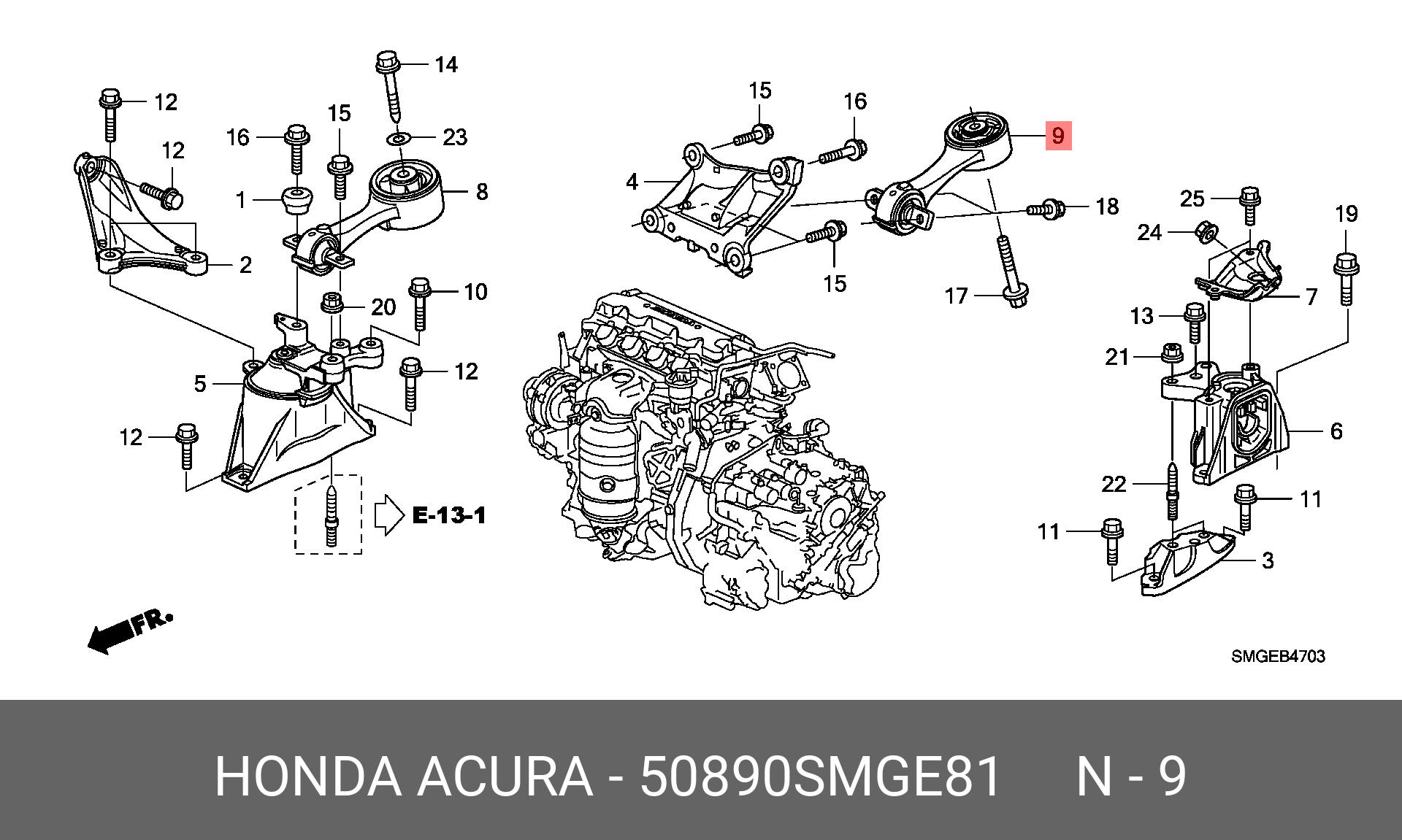 Опора двигателя ORG - Honda 50890-SMG-E81