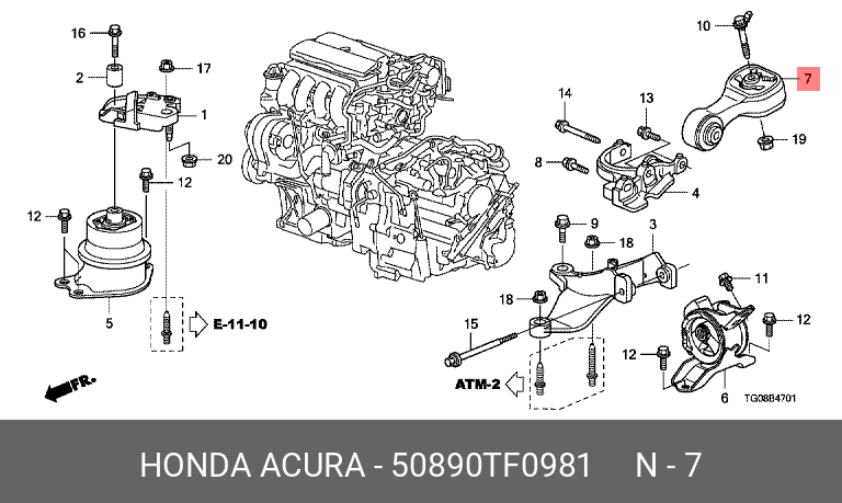 Подушка двигателя | зад | - Honda 50890-TF0-981
