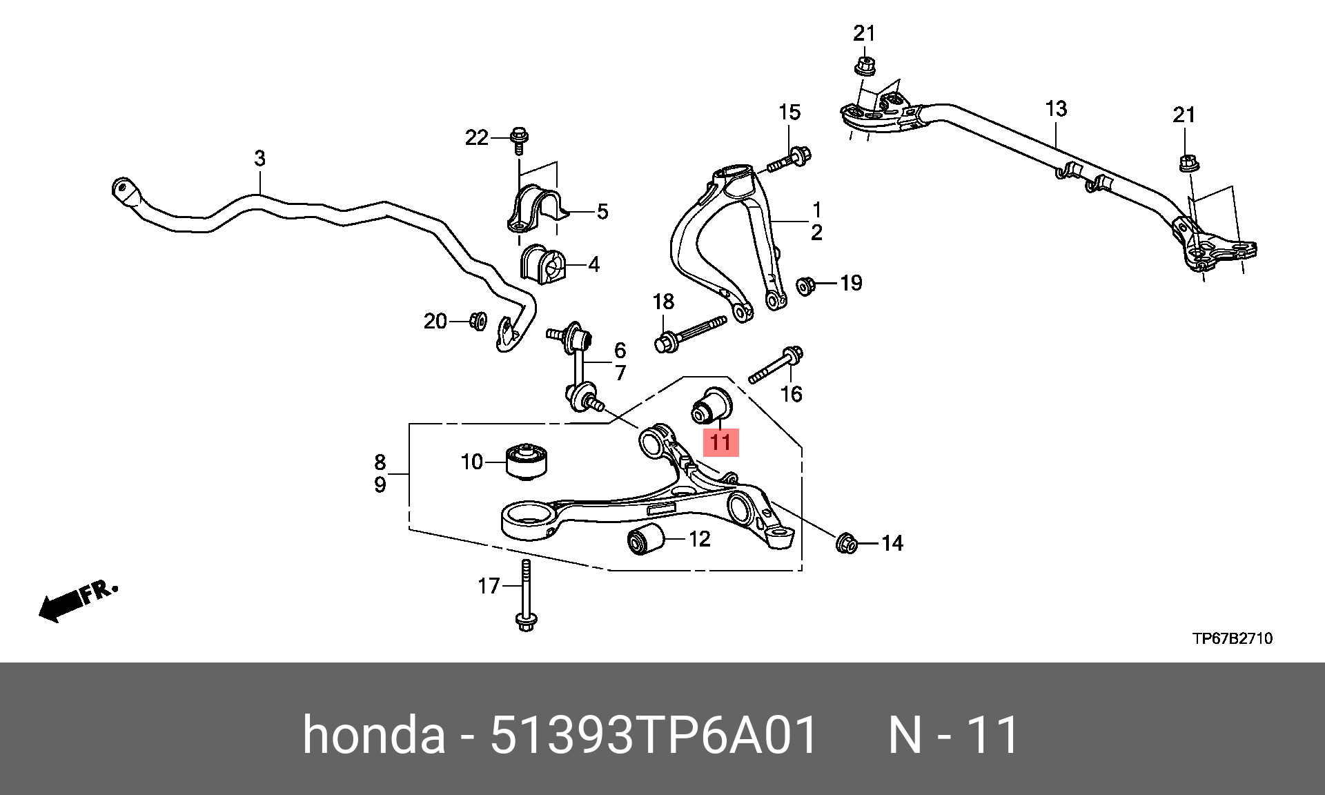 Сайлентблок рычага подвески | перед лев | - Honda 51393-TP6-A01