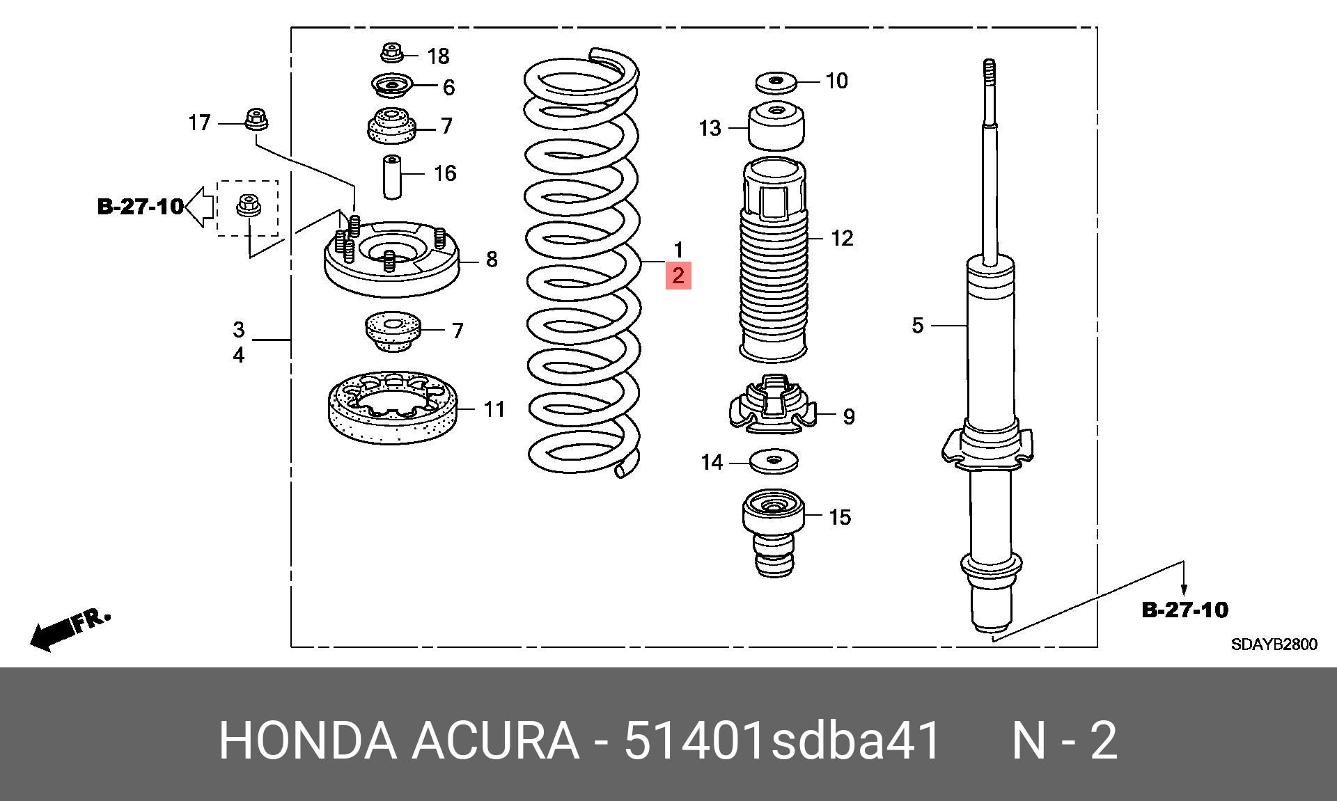 Пружина подвески - Honda 51401-SDB-A41