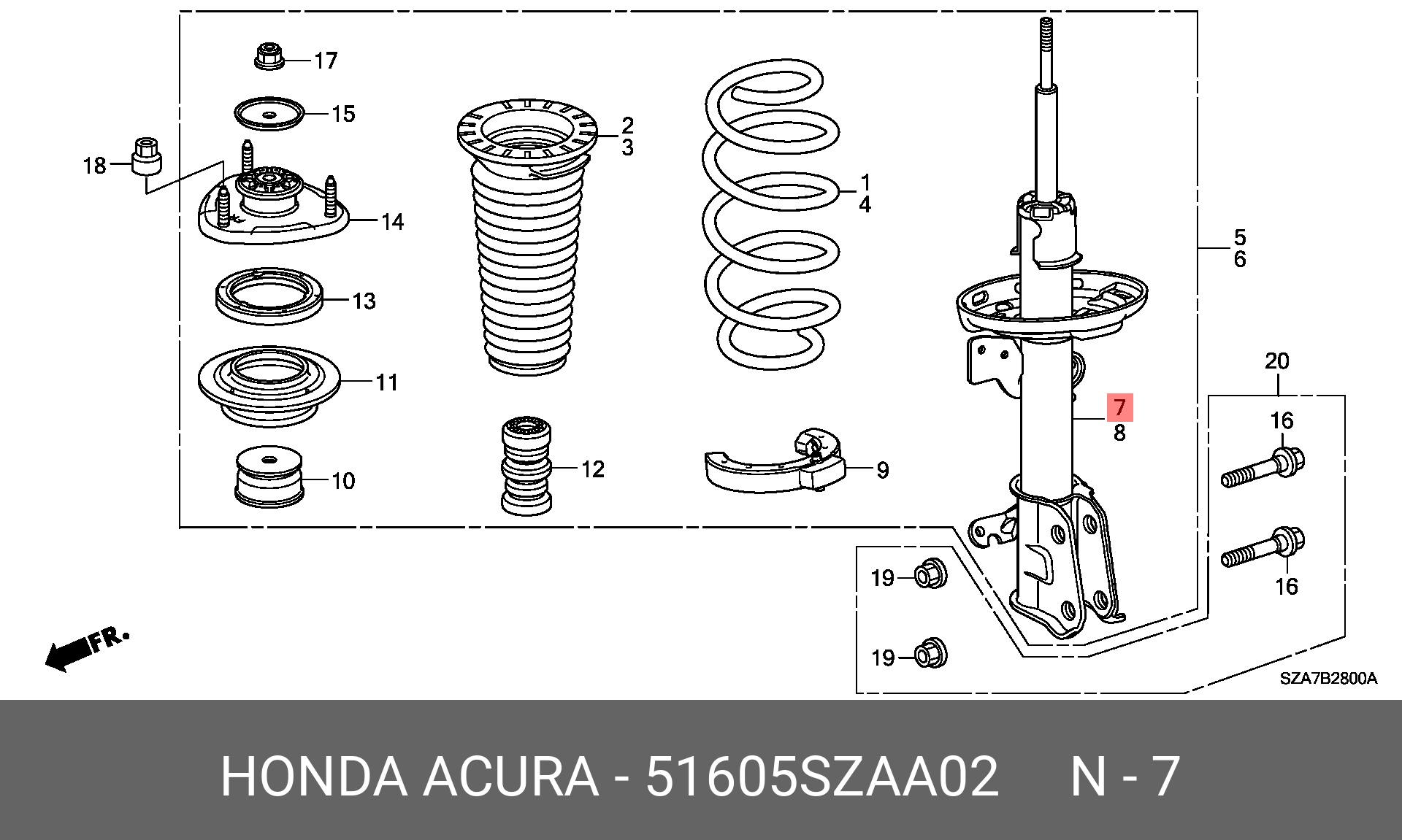 Амортизатор | перед прав | - Honda 51605-SZA-A02