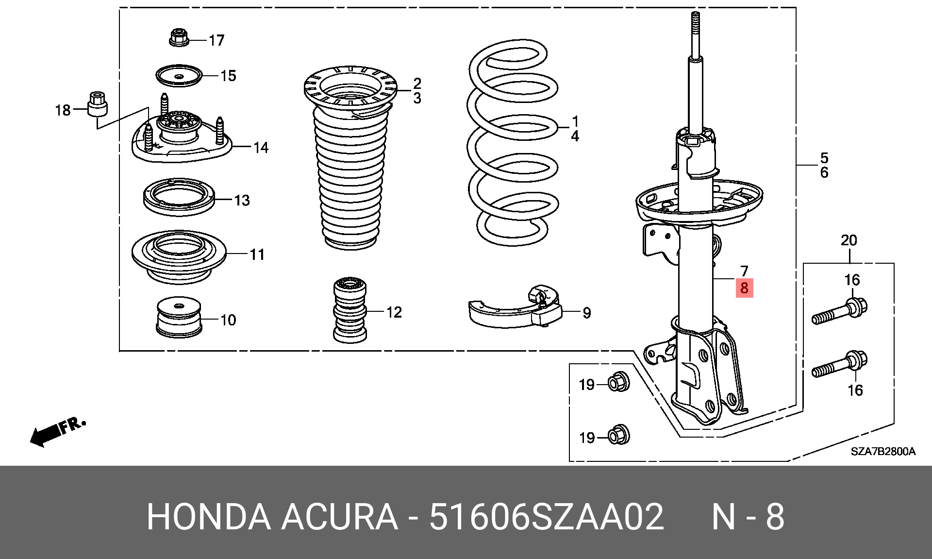 Амортизатор | перед лев | - Honda 51606-SZA-A02