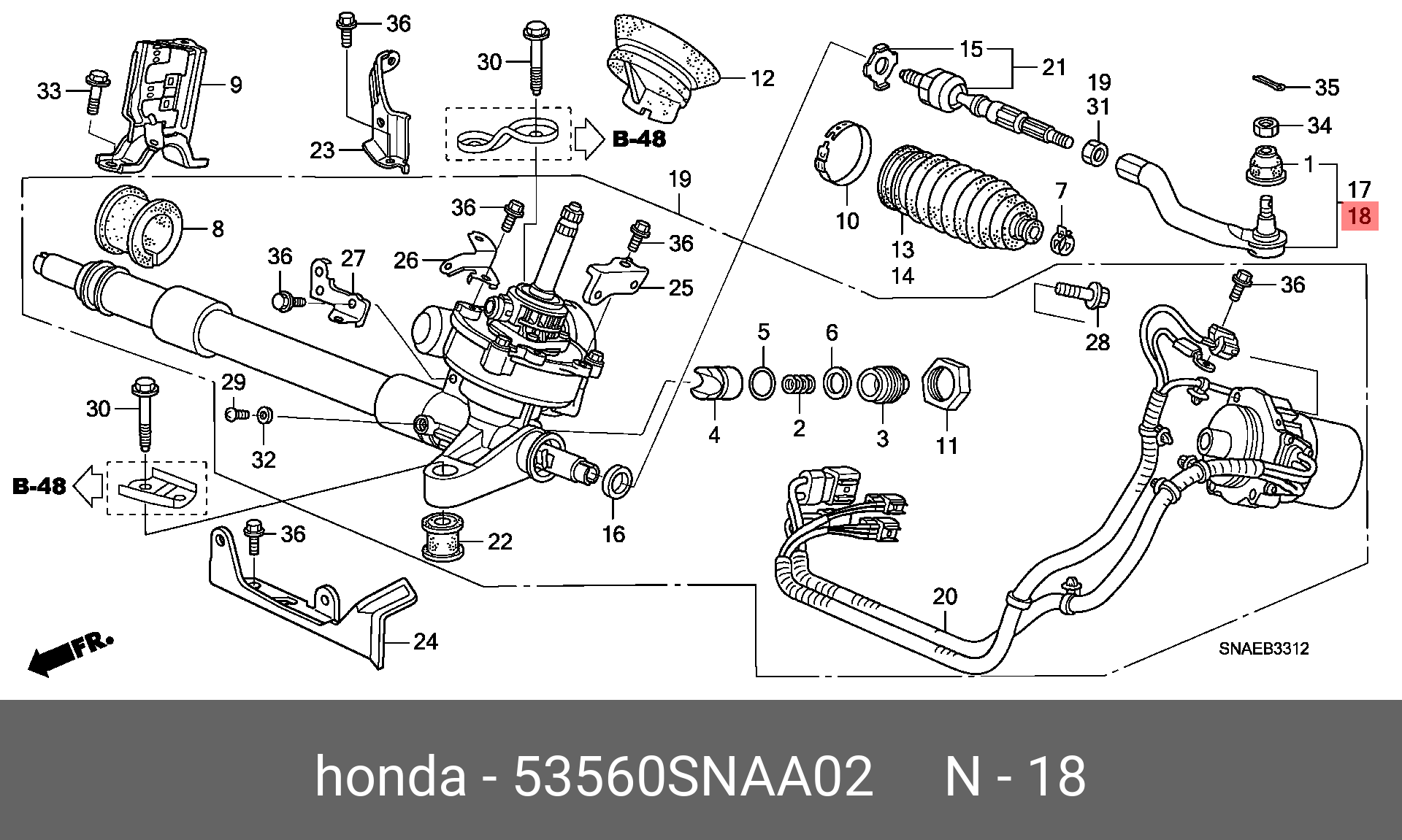 Наконечник рулевой тяги  - Honda 53560-SNA-A02