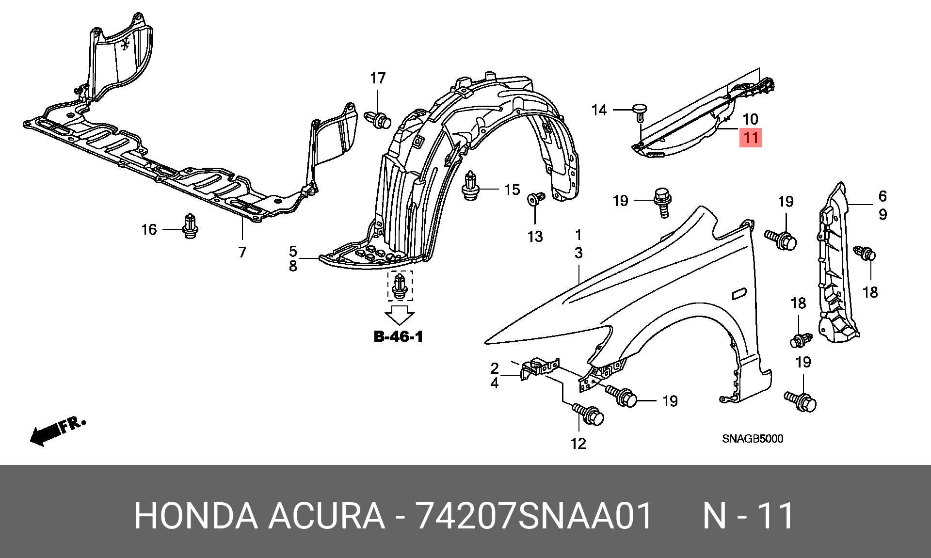 Гарнитура l. переднего крыла - Honda 74207-SNA-A01