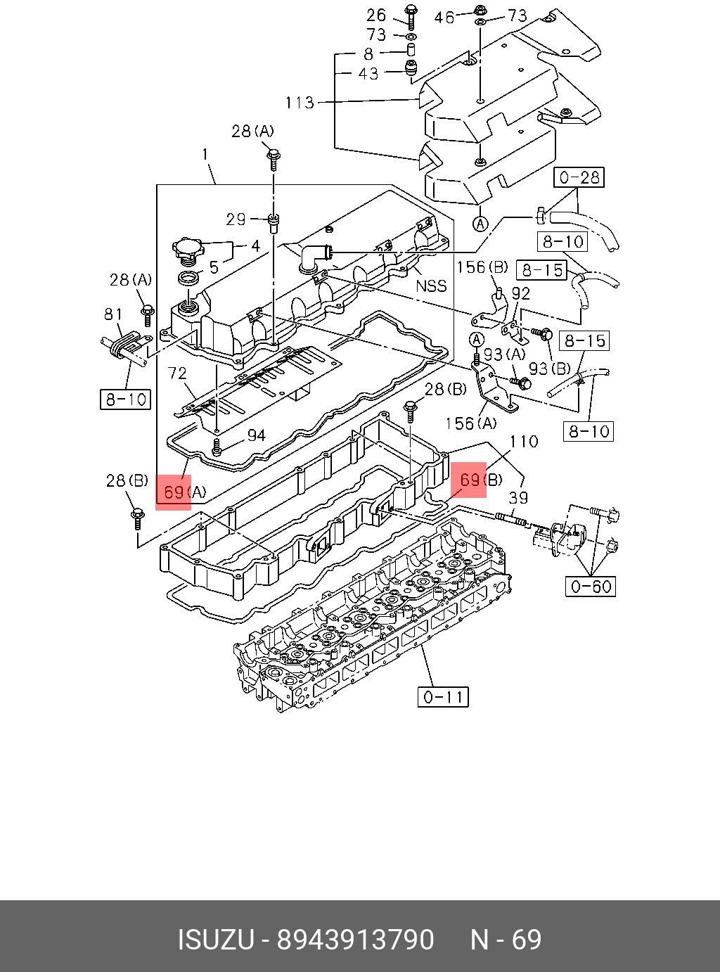Прокладка клапанной крышки 6hk1 isuzu/hitachi - Isuzu 8-94391-379-0