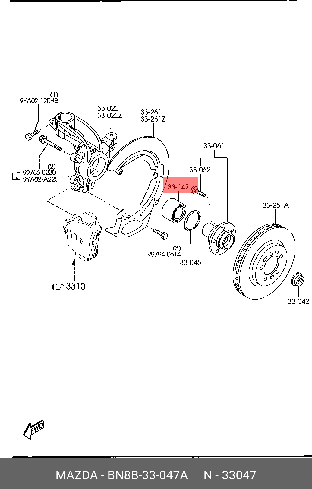 Подшипник ступицы колеса | перед | - Mazda BN8B-33-047A