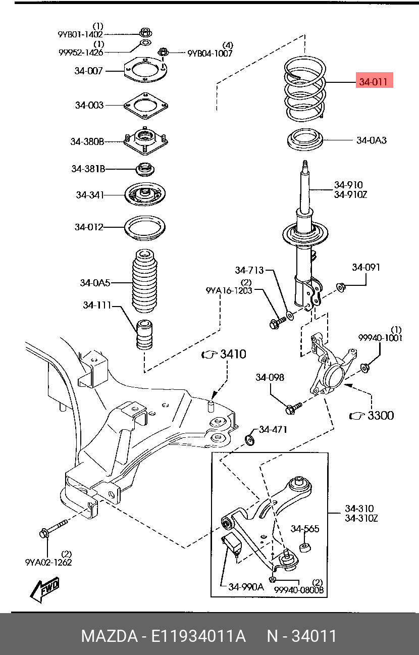 Пружина подвески - Mazda E119-34-011A