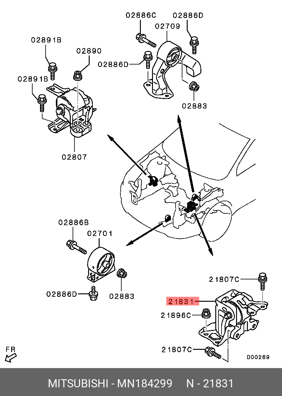 Подушка двигателя | лев | - Mitsubishi MN184299