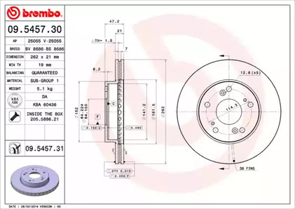 Диск тормозной Standard | перед | - Brembo 09.5457.30