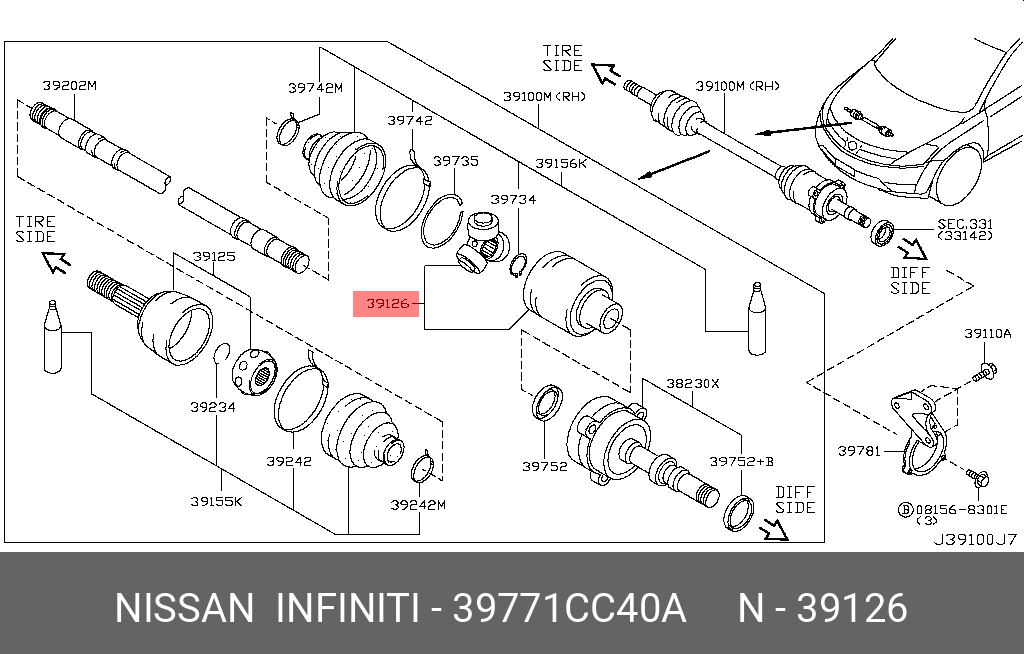 Шрус | перед прав | - Nissan 39771-CC40A