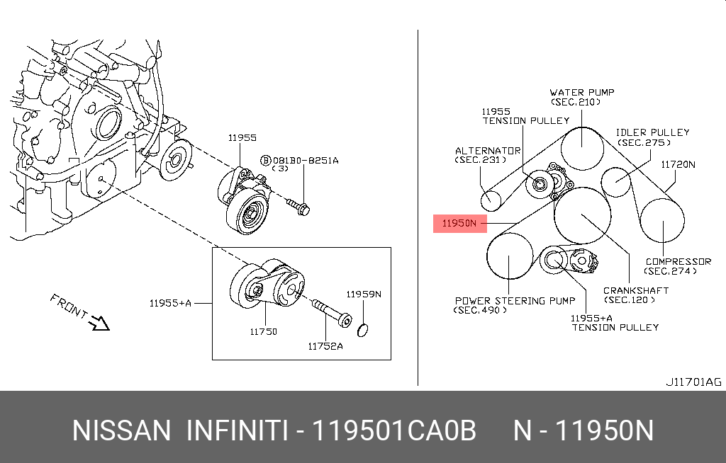 Ремень поликлиновый - Nissan 11950-1CA0B