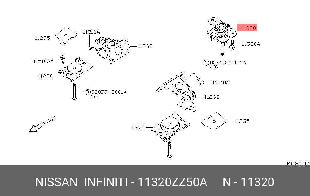 Опора двигателя infiniti qx56 08- задняя - Nissan 11320-ZZ50A