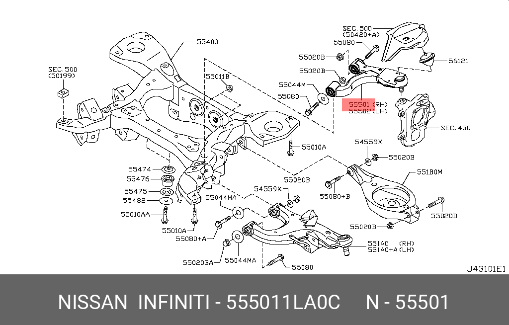 Рычаг подвески | перед лев | - Nissan 55501-1LA0C