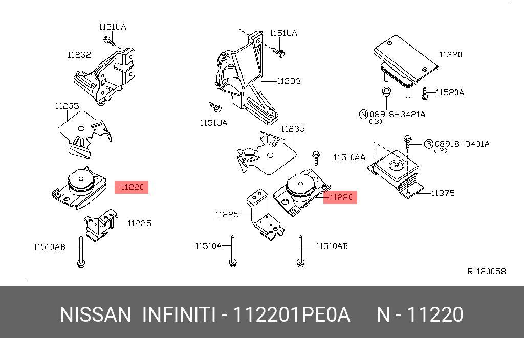 Подушка двигателя | перед | - Nissan 11220-1PE0A